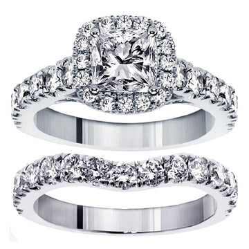 3.28 CT Prong Set Princess Cut Diamond Encrusted Engagement Bridal Set